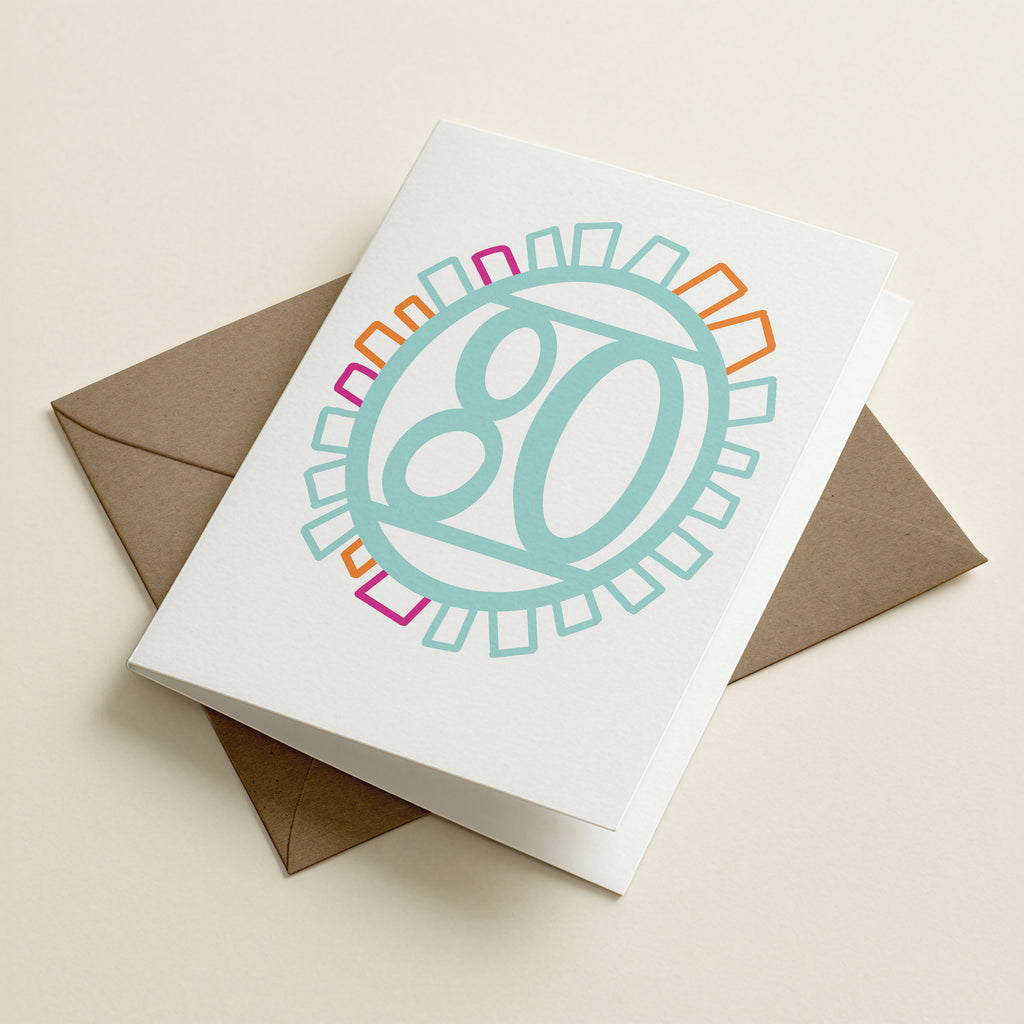 WS Eighty ‘80’ Pink/Blue - Number/Milestone Greeting Card