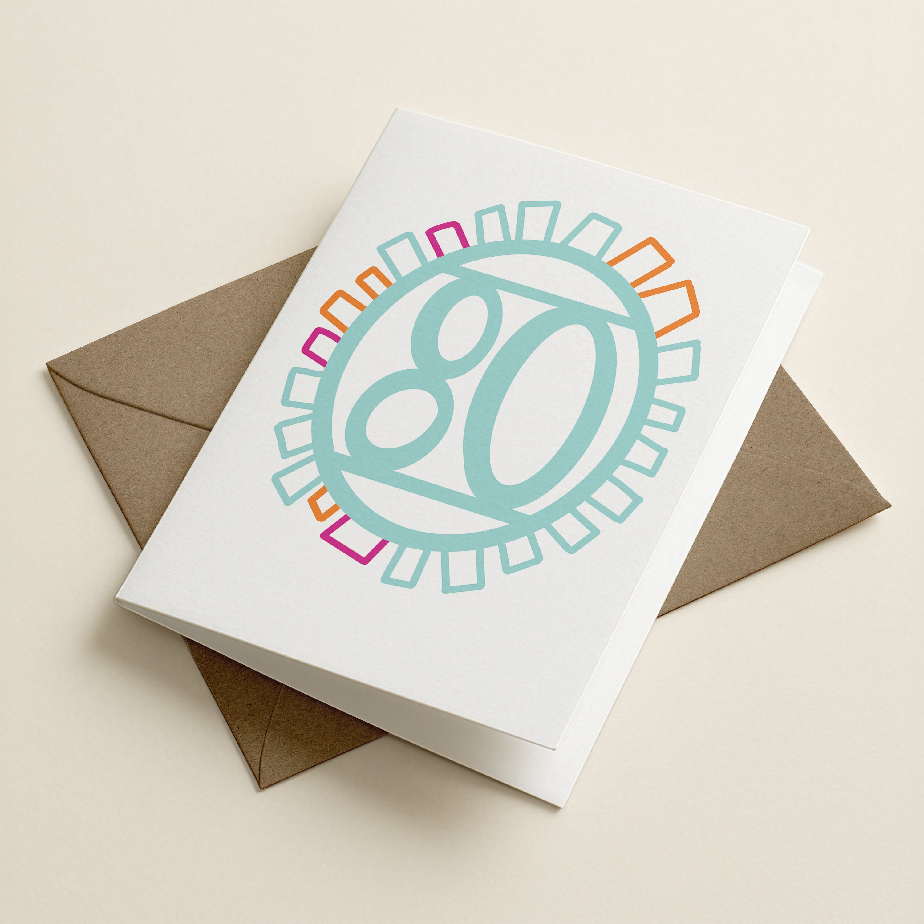 WS Eighty ‘80’ Pink/Blue - Number/Milestone Greeting Card