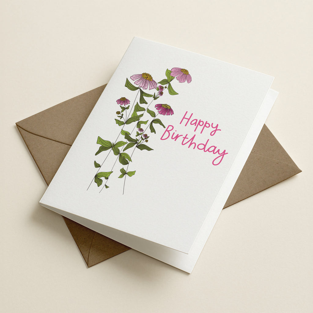 WS Pretty Pink Floral Bday - ATS - Word Greeting Card