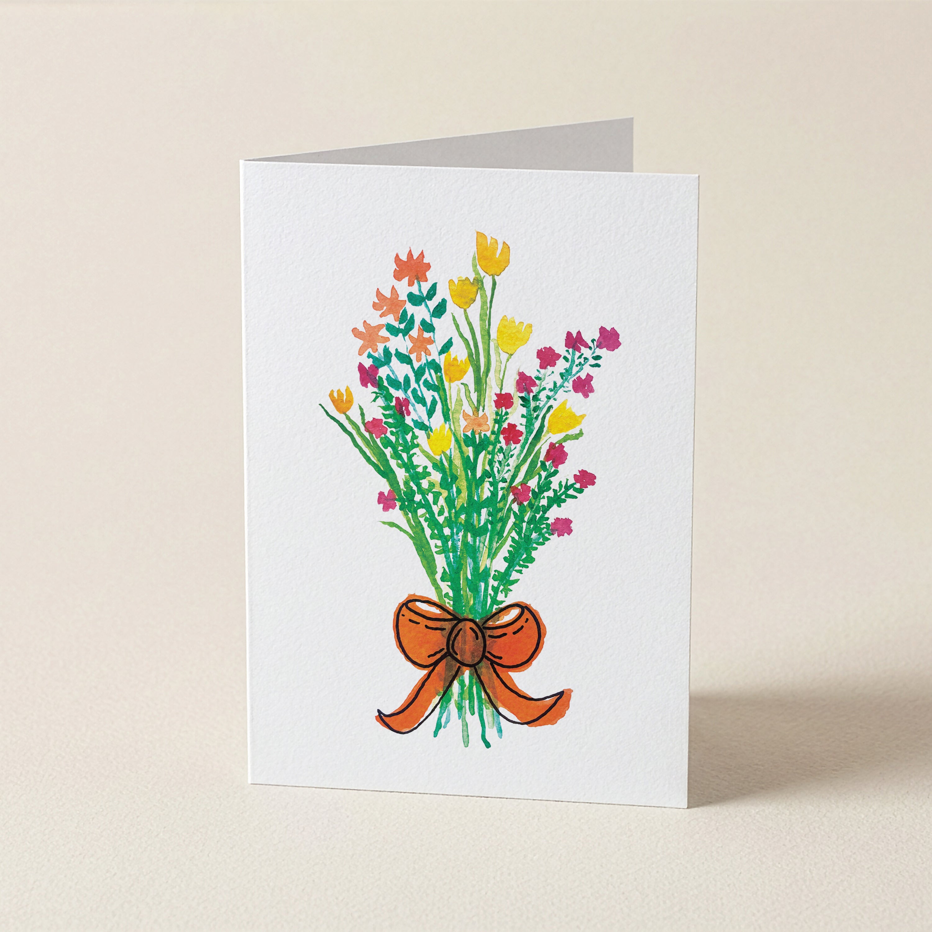 Bunch Of Blooms - Orange Bow - Botanical Greeting Card