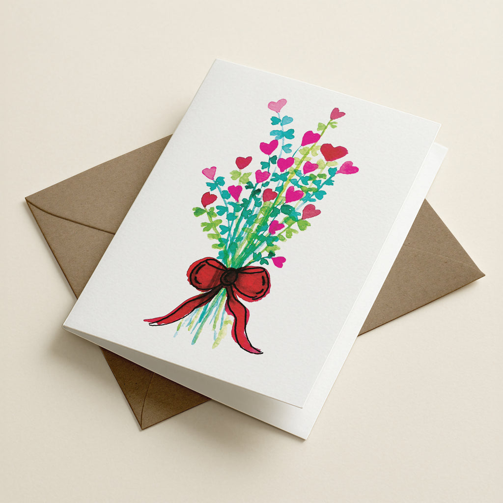 Bunch Of Hearts - Red Bow - Botanical Greeting Card
