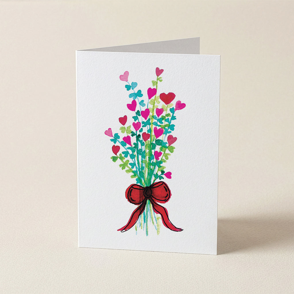 Bunch Of Hearts - Red Bow - Botanical Greeting Card