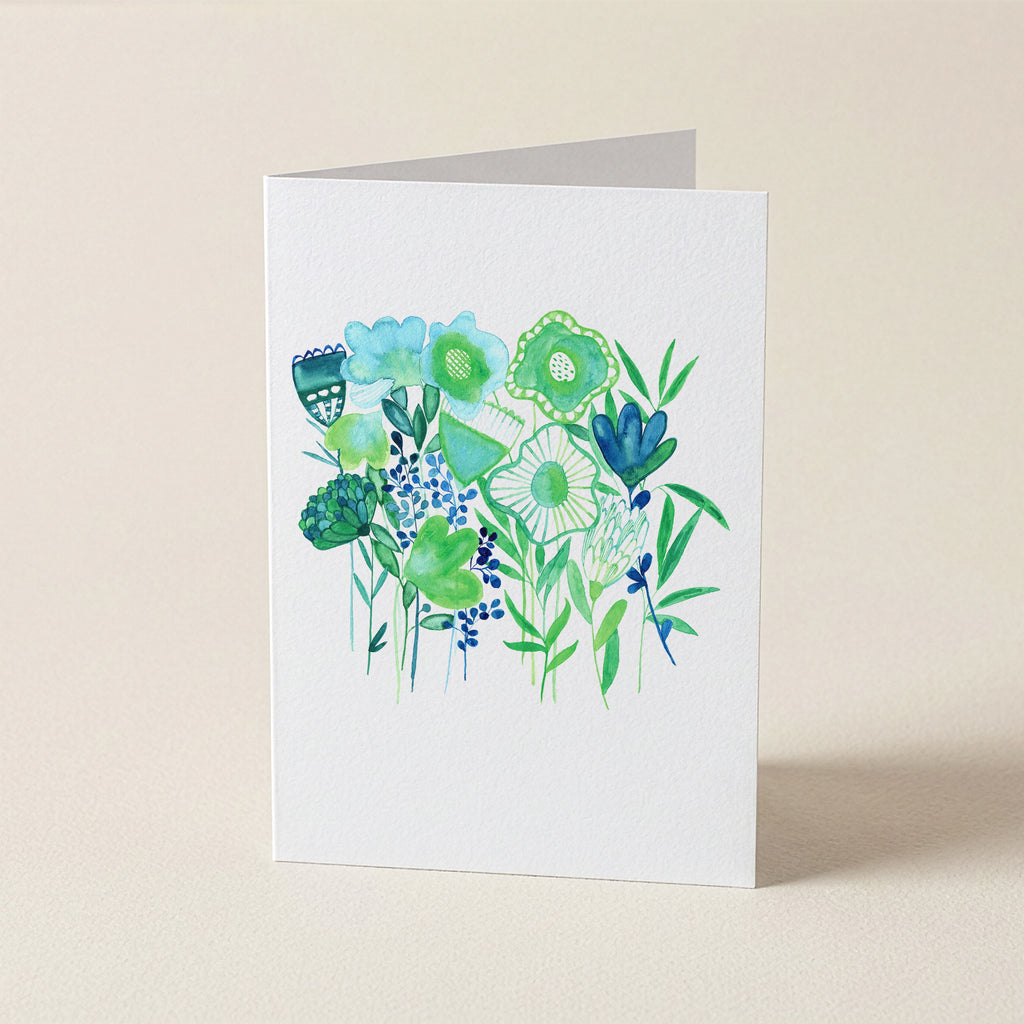 WS Dreamy Green Blue Floral - Botanical Greeting Card