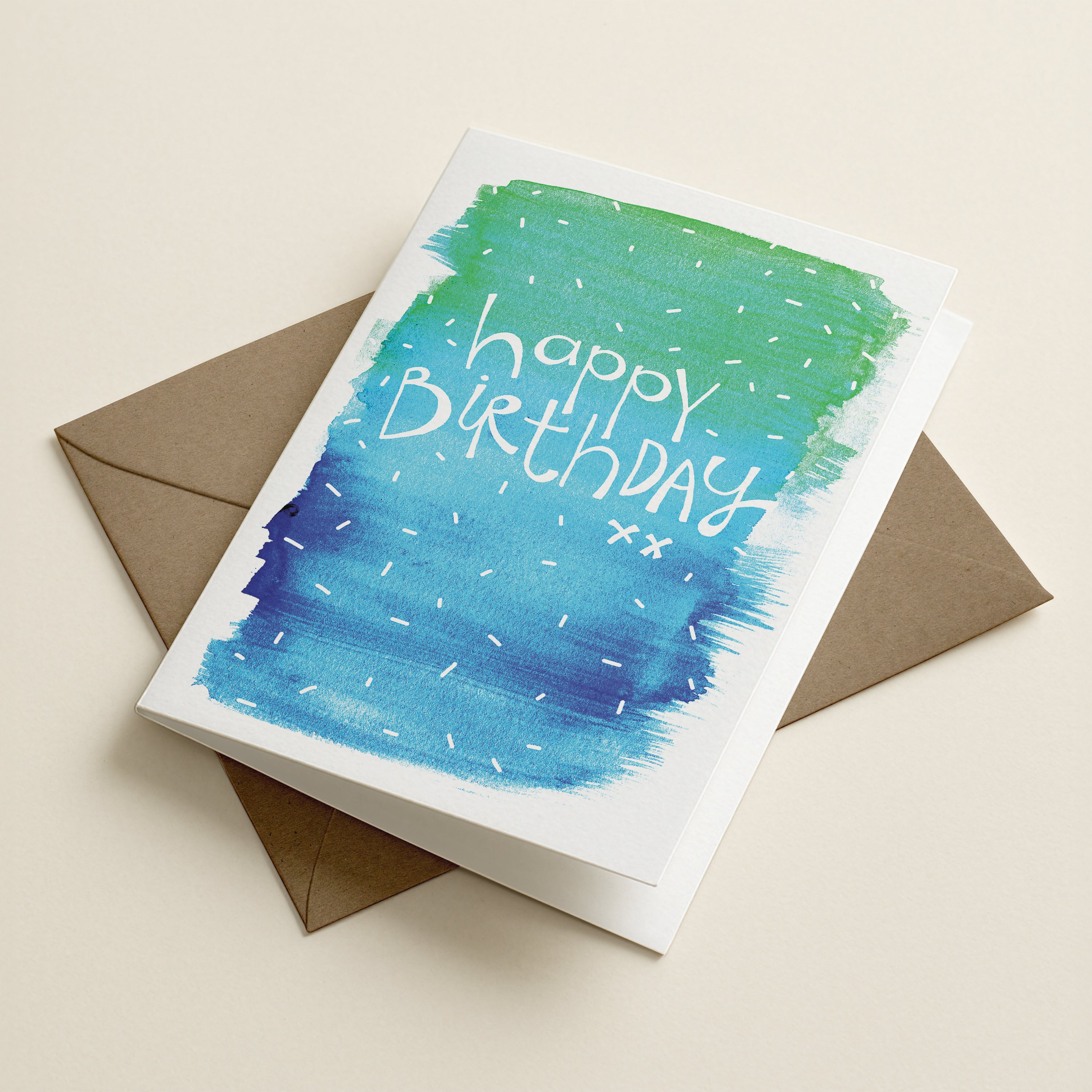 'Happy Birthday xx' (Green + Blue) - WBL - Word Greeting Card