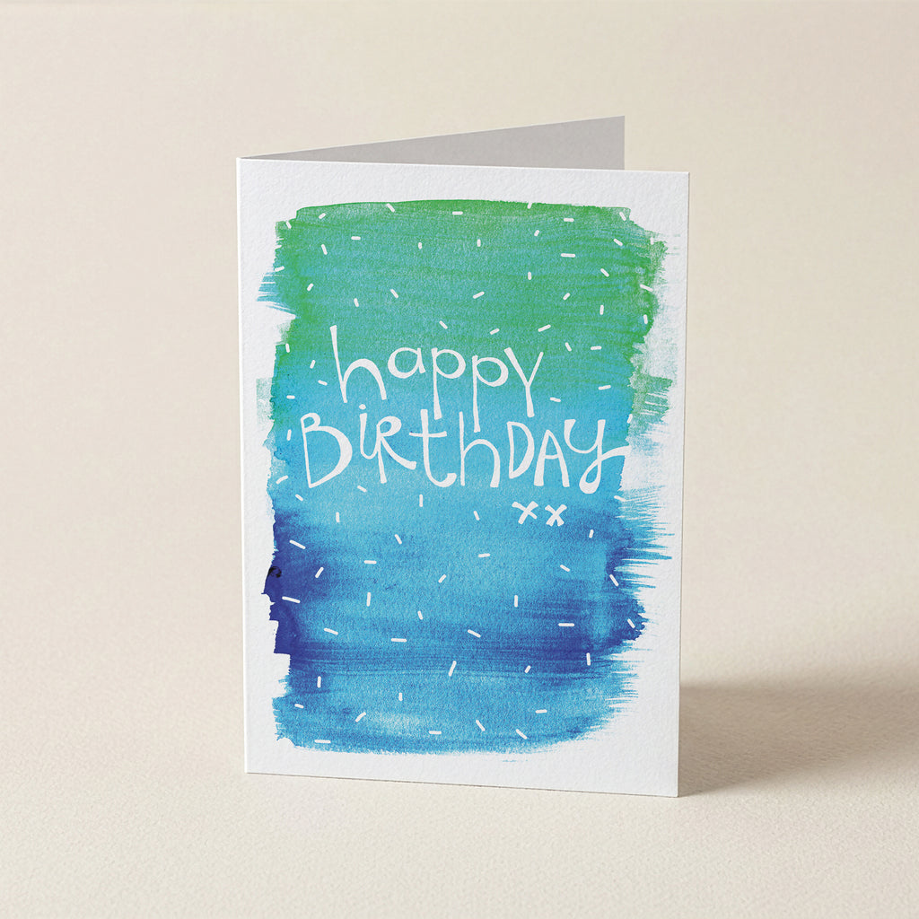 'Happy Birthday xx' (Green + Blue) - WBL - Word Greeting Card