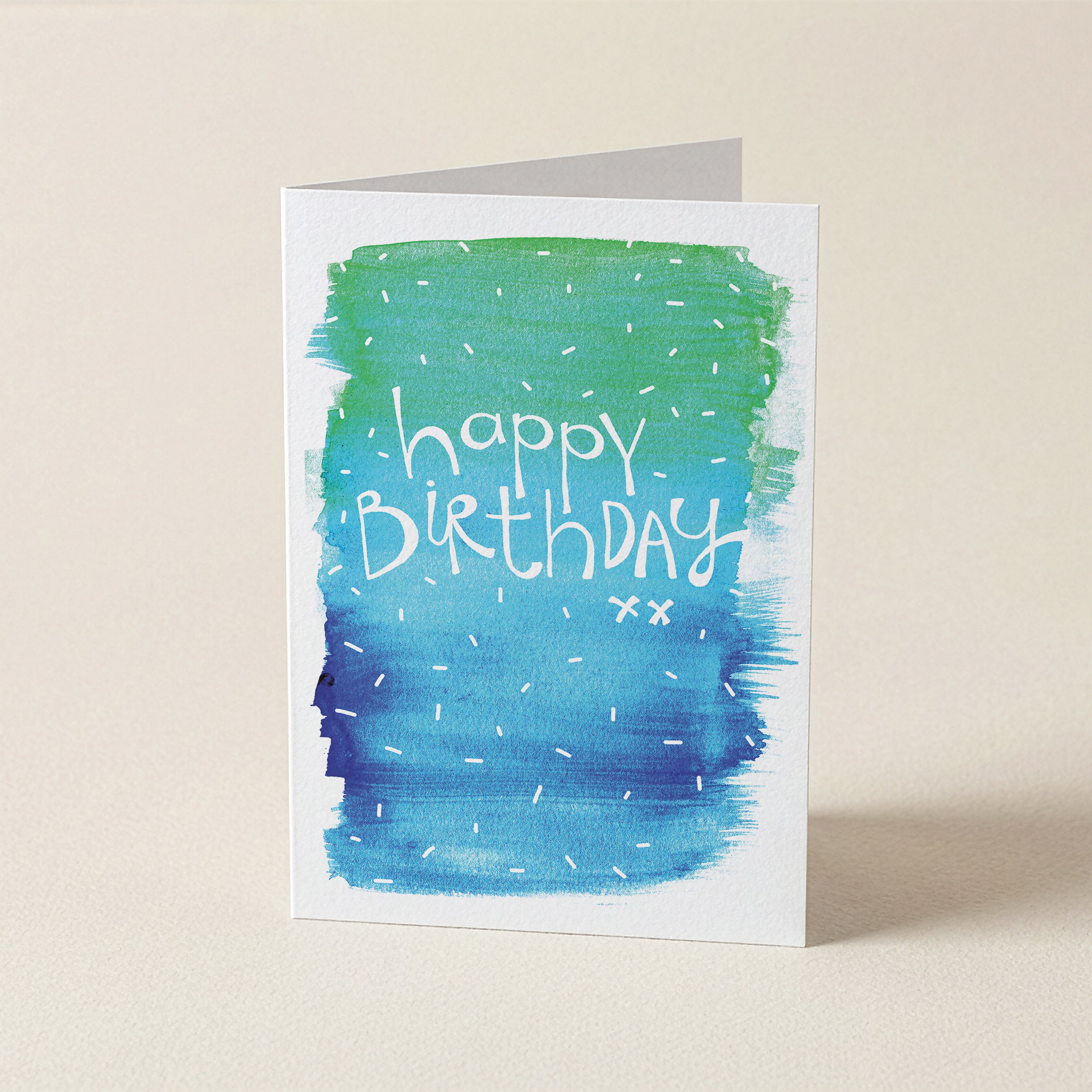 'Happy Birthday xx' (Green + Blue) - WBL - Word Greeting Card