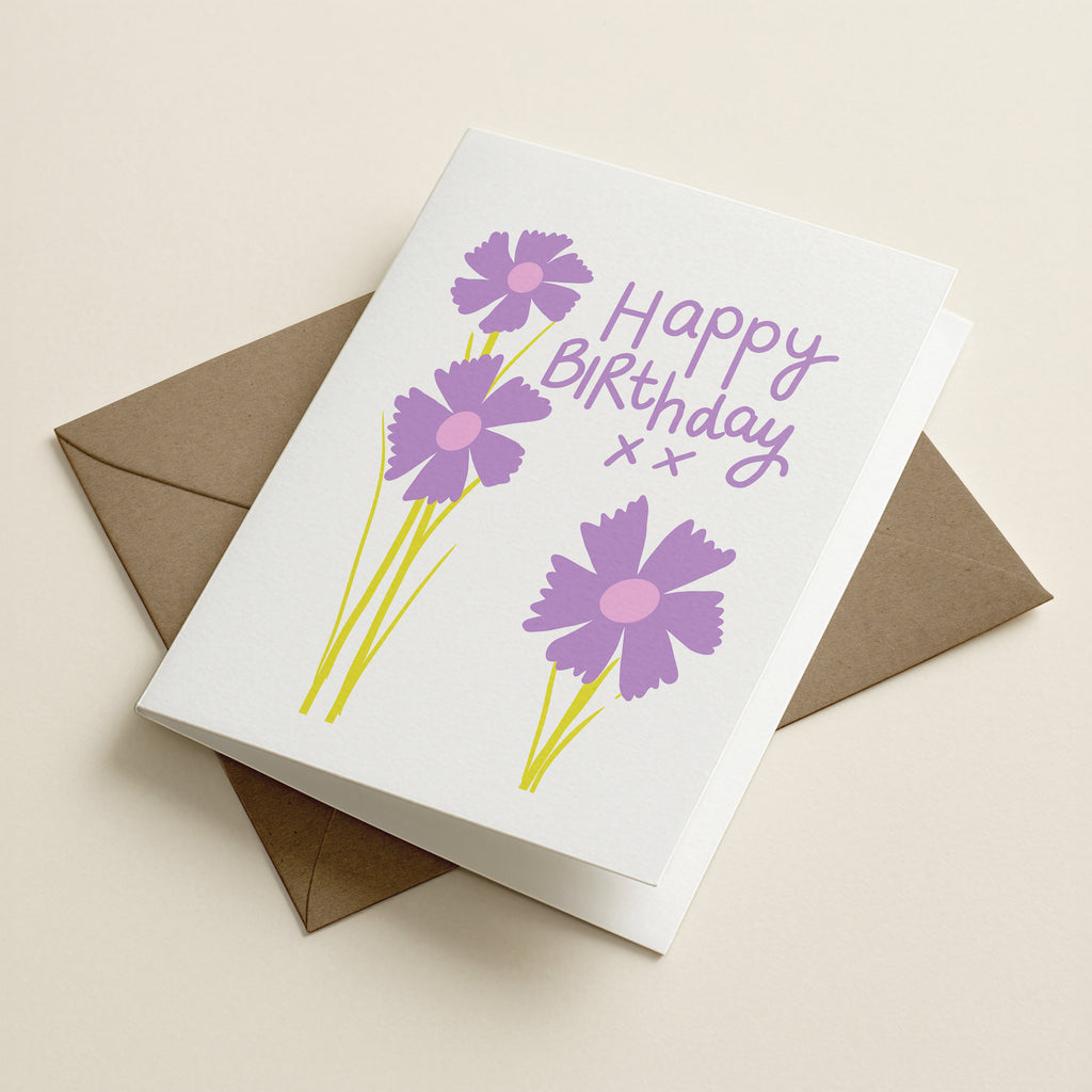 Happy Birthday - Lilac Flowers! - 70S - Word Greeting Card