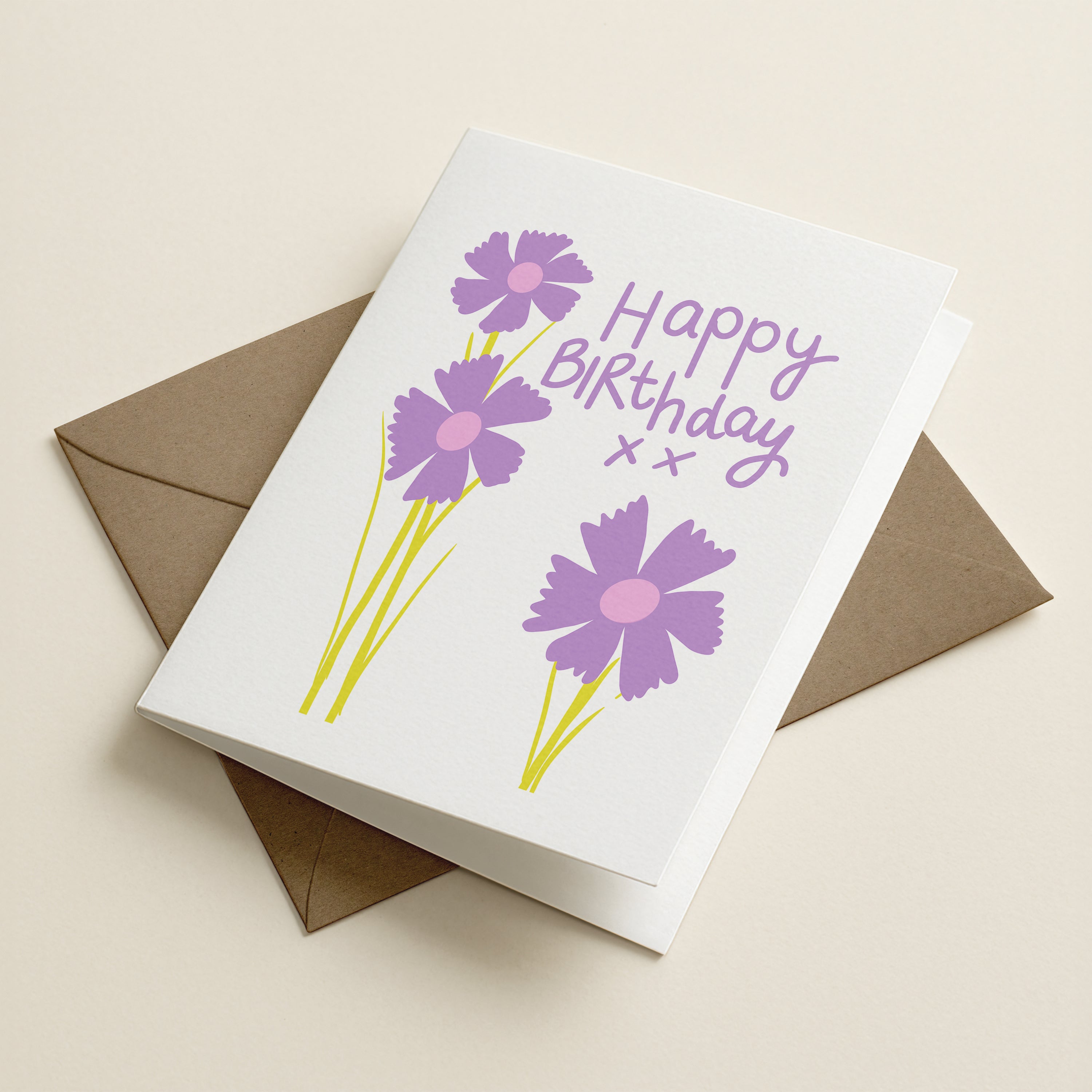 Happy Birthday - Lilac Flowers! - 70S - Word Greeting Card