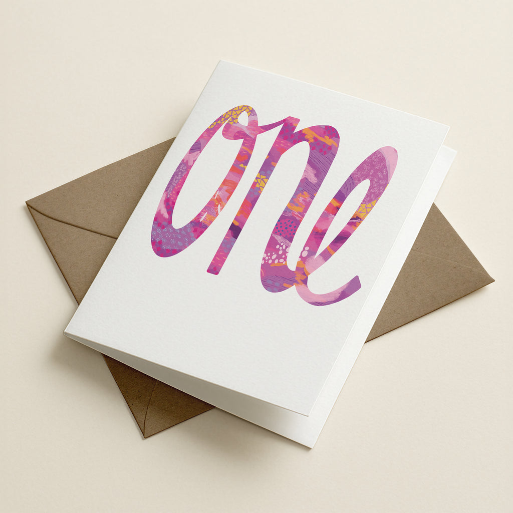 'One' Pinks - Number/Milestone Greeting Card