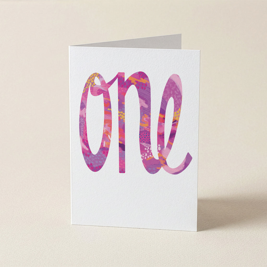 'One' Pinks - Number/Milestone Greeting Card