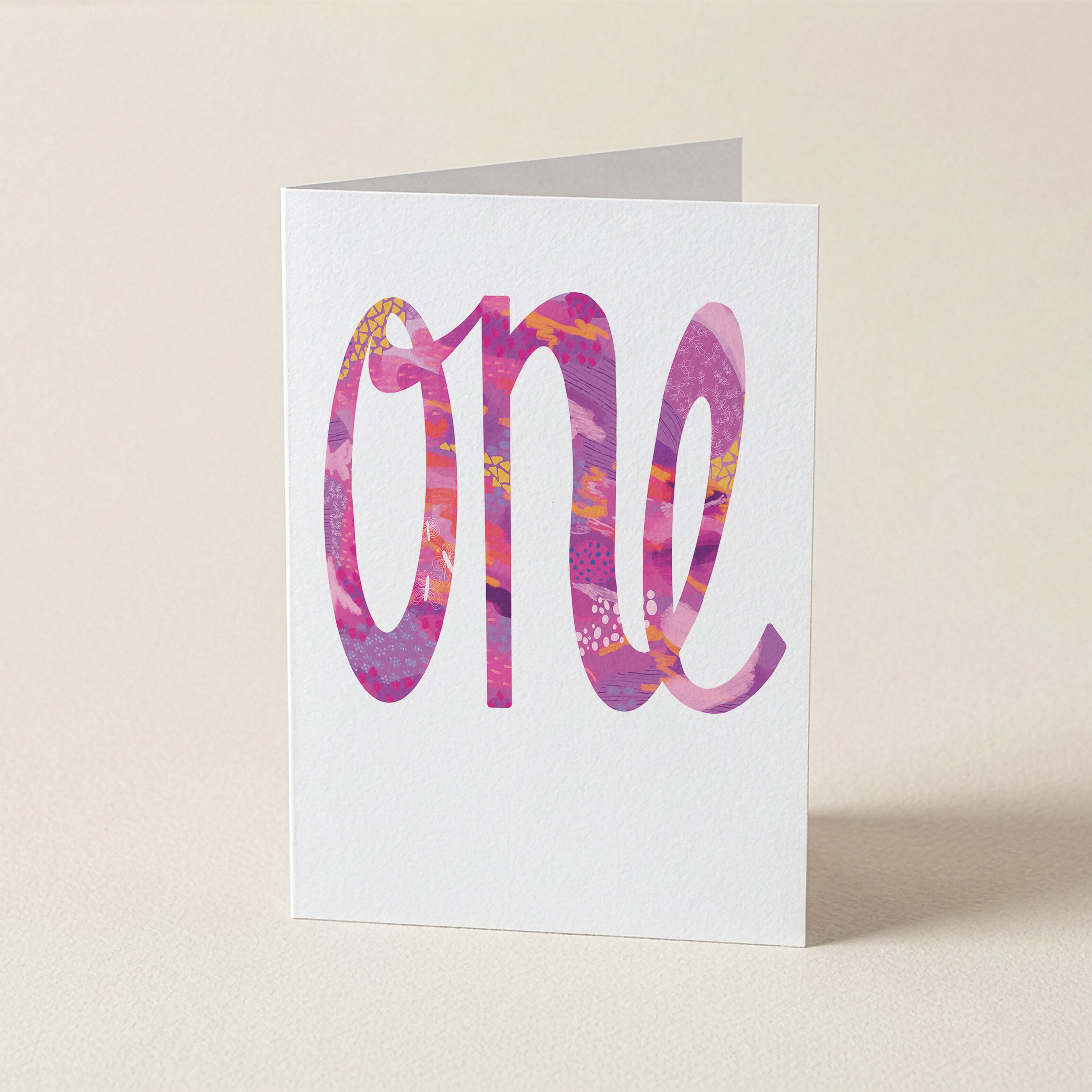 'One' Pinks - Number/Milestone Greeting Card