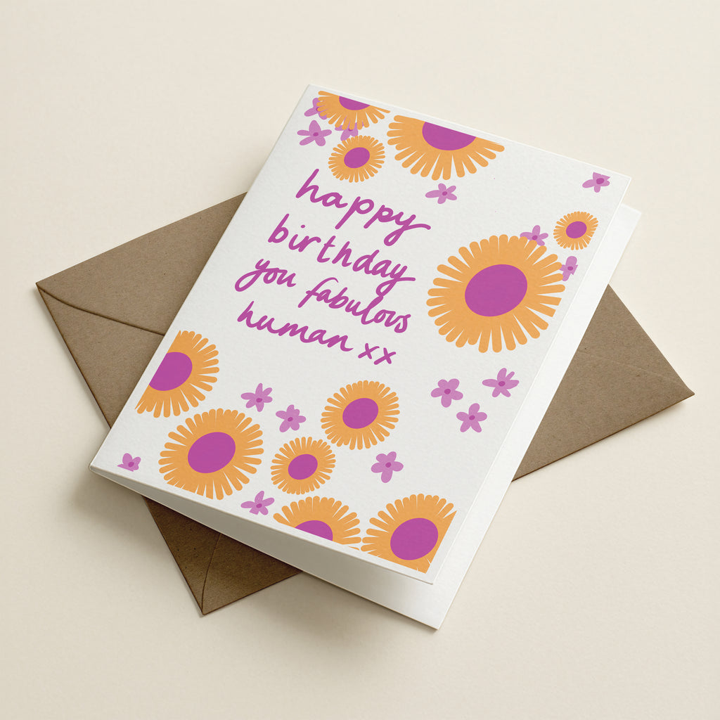 'Happy Birthday You Fabulous Human!' - 70S - Word Greeting CARD