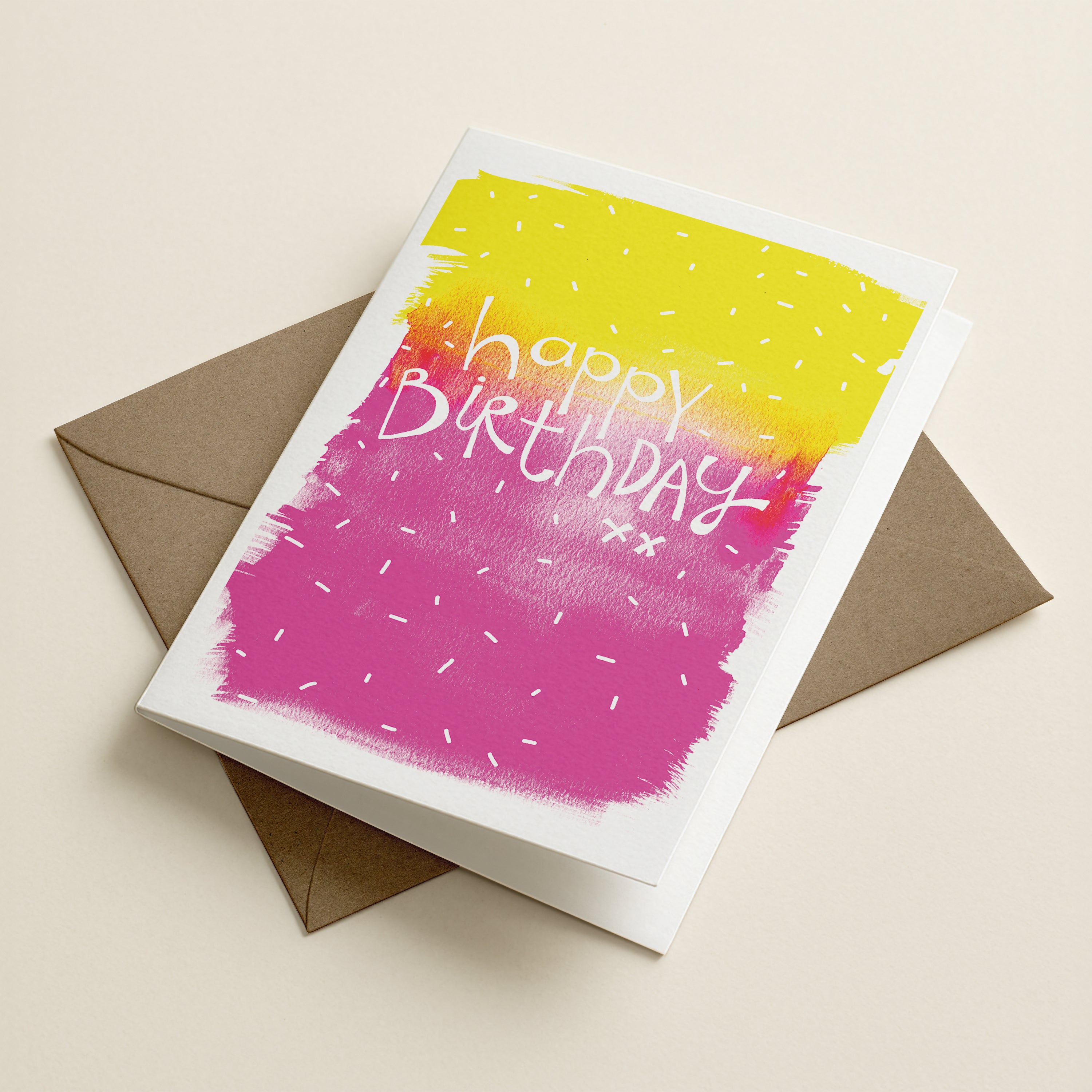 'Happy Birthday xx' (Pink + Yellow) - WBL - Word Greeting Card