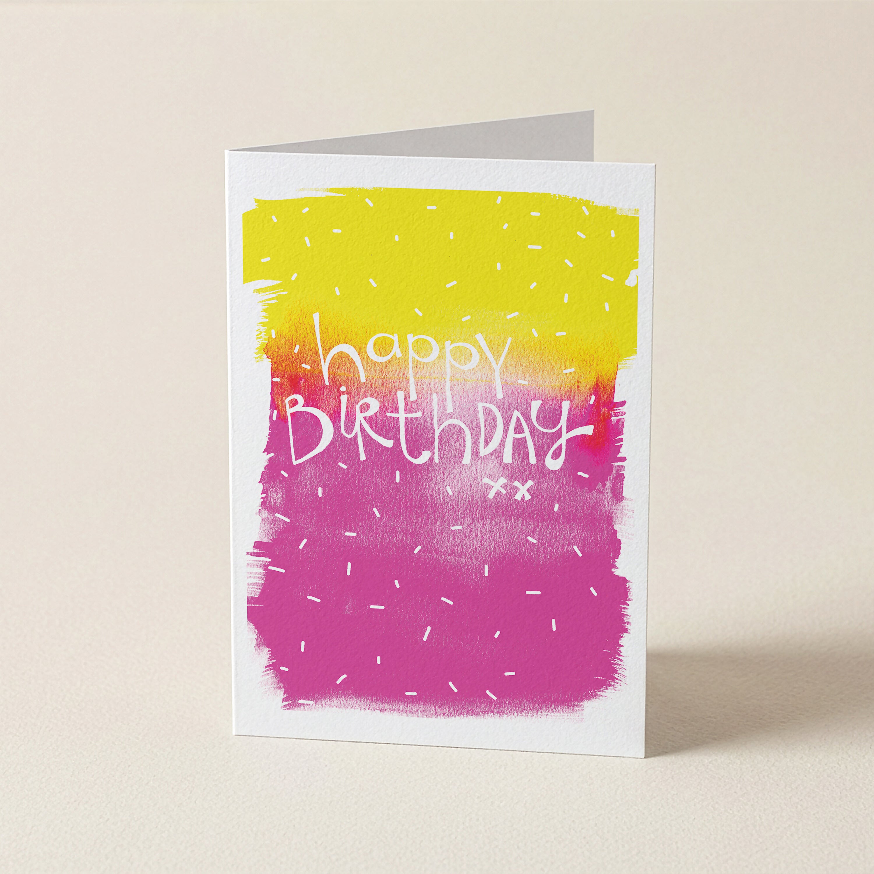 'Happy Birthday xx' (Pink + Yellow) - WBL - Word Greeting Card