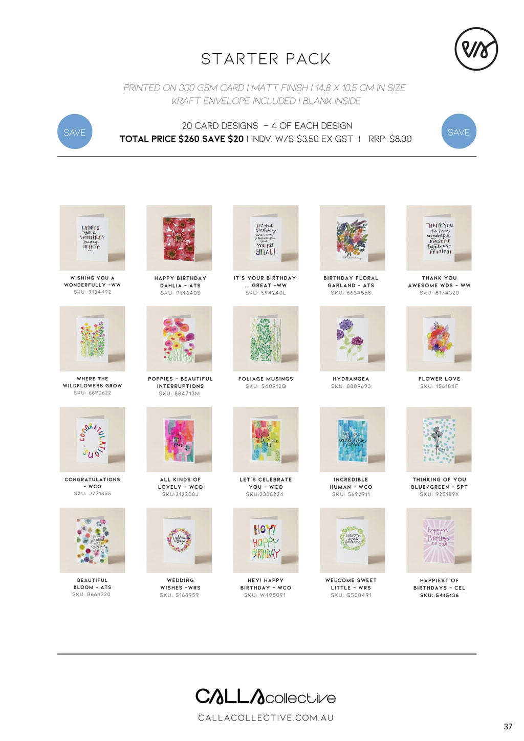 WS 20 Card Designs - 4 of each design - Starter Pack