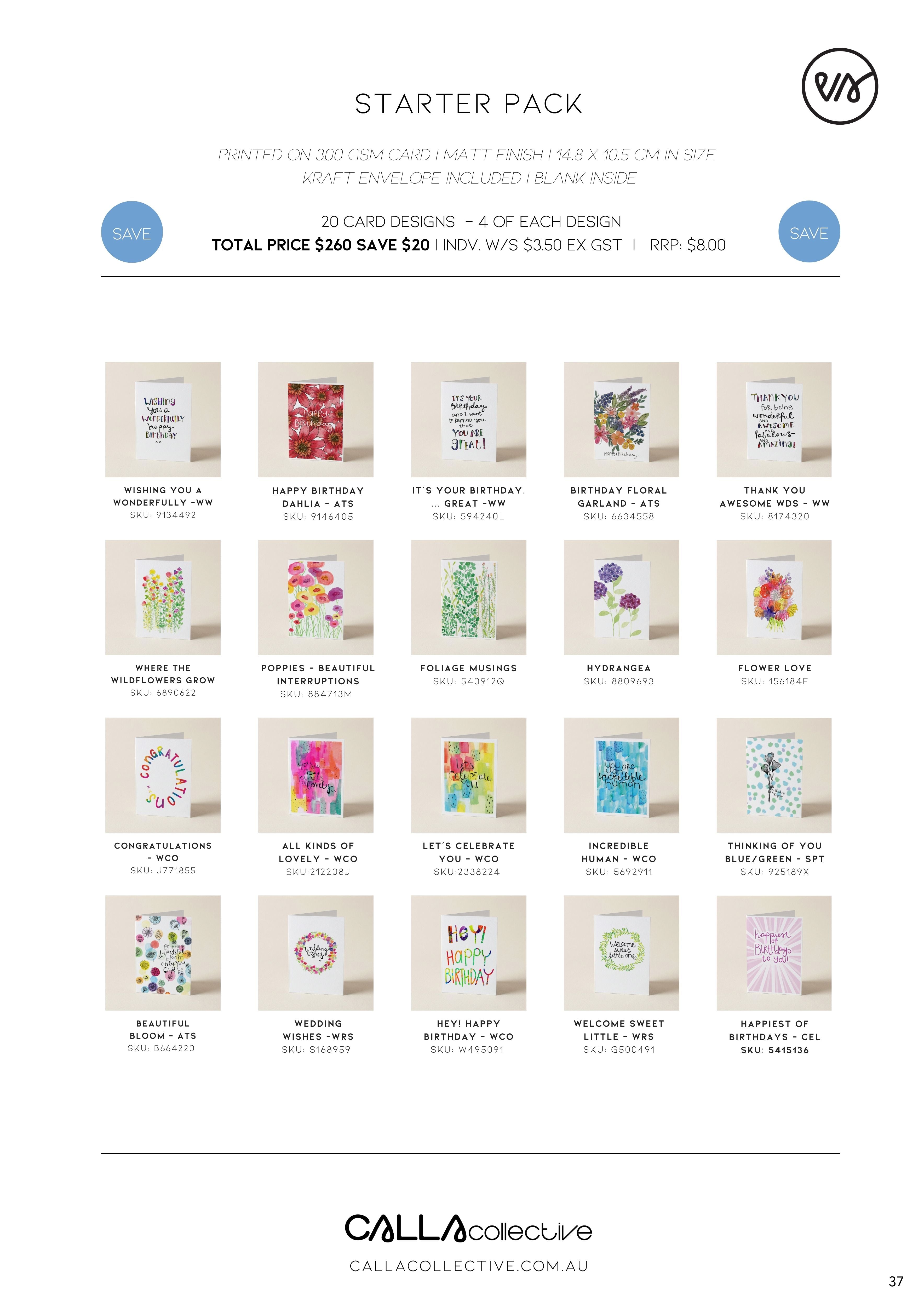 WS 20 Card Designs - 4 of each design - Starter Pack