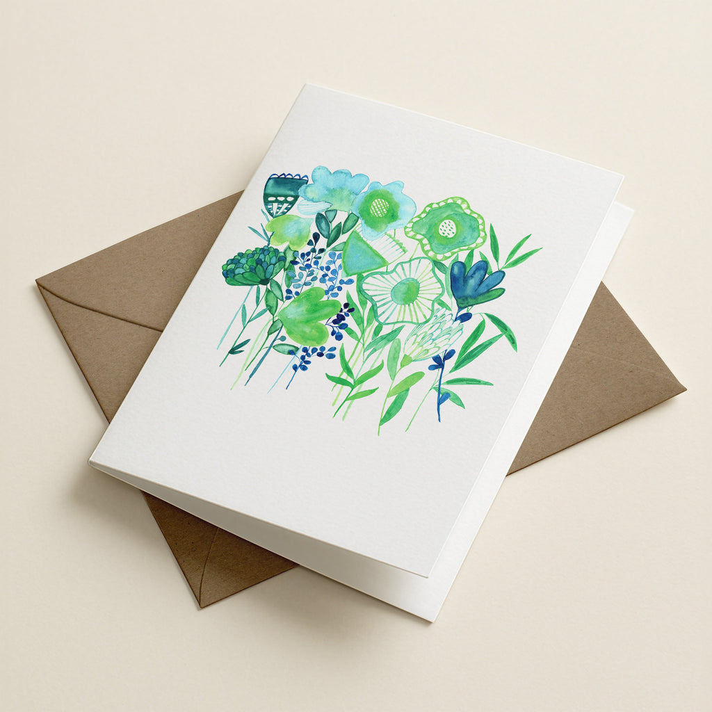 WS Dreamy Green Blue Floral - Botanical Greeting Card