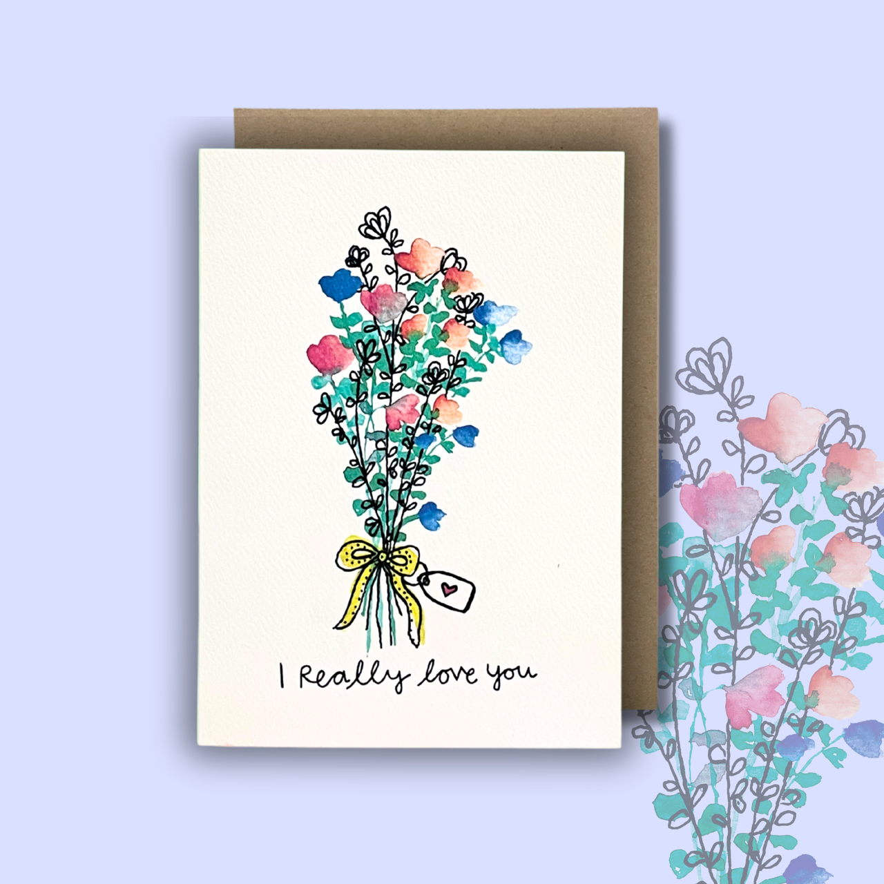 'I really love you' (Blue bouquet) - VALENTINE'S DAY CARD — Art Greeting Card | Calla Collective