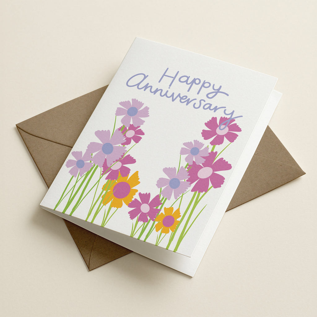 Happy Anniversary Flower GDN - 70S - Word Greeting Card