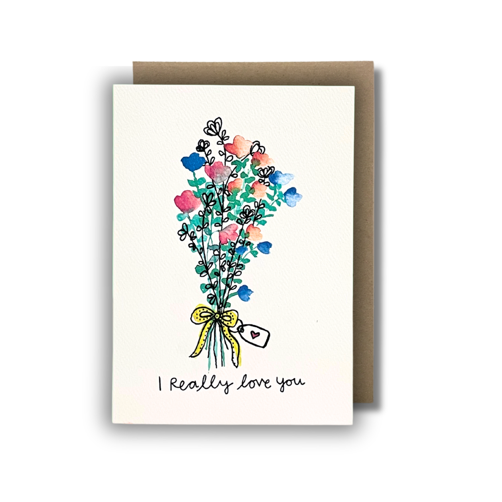 'I really love you' (Blue bouquet) - VALENTINE'S DAY CARD — Art Greeting Card | Calla Collective
