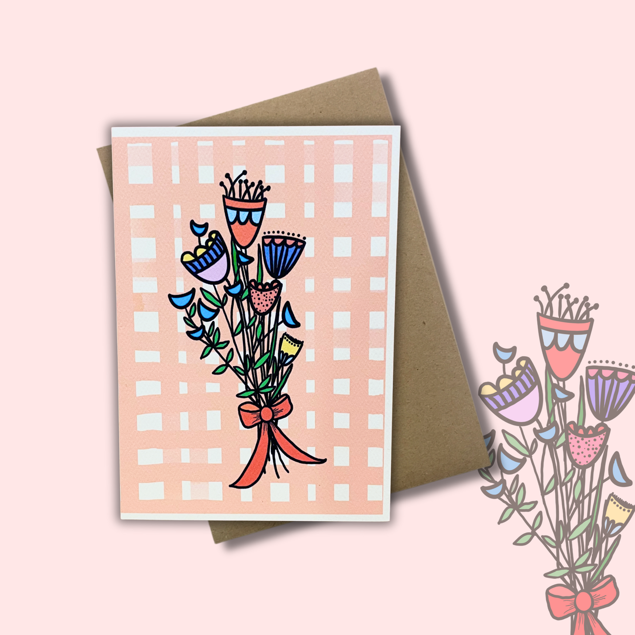 'Bouquet and bow' CHECK CARD — KIM MIATKE ART | Calla Collective