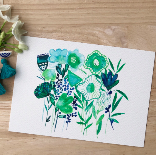 Dreamy Green And Blue Surprise - Floral Watercolour Art PRINT — Kim Miatke Art | Calla Collective